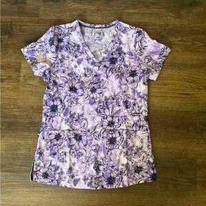 Koi Purple Floral Scrub Top